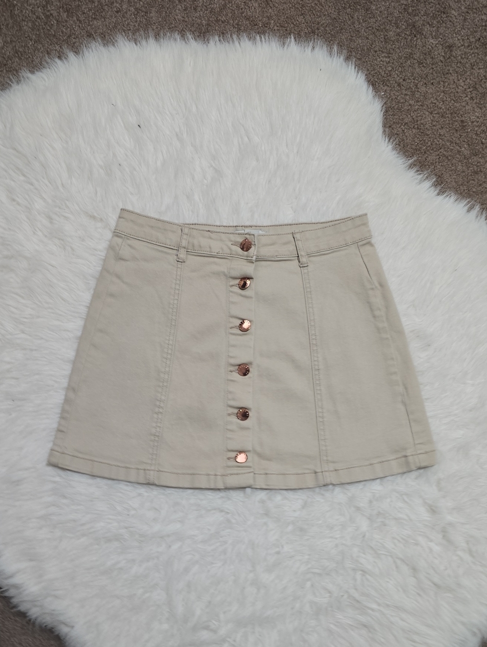 Forever 21 Tan Button-Front A-Line Mini Skirt